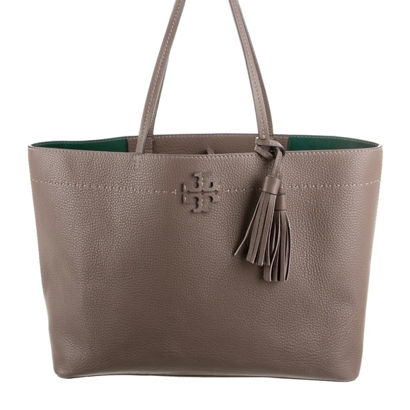 Tory Burch Handbags - 441. Tory Burch McGraw Pebbled Leather Tote Bag in Silver Maple